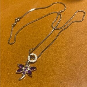 Elegant Silver Necklace with Purple Flower Pendant